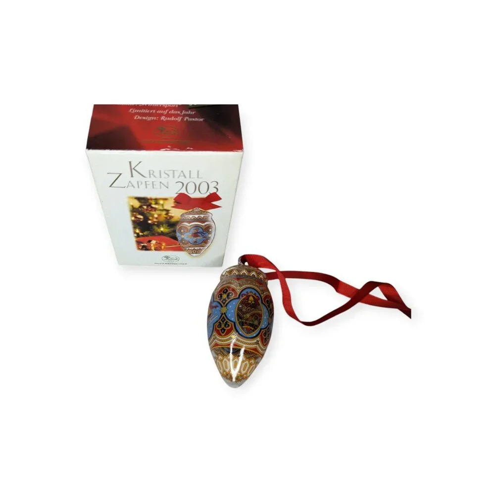Hutschenreuther Glas Glocke Kristal Zapfen 2003 Winter Sports Motif Ornament